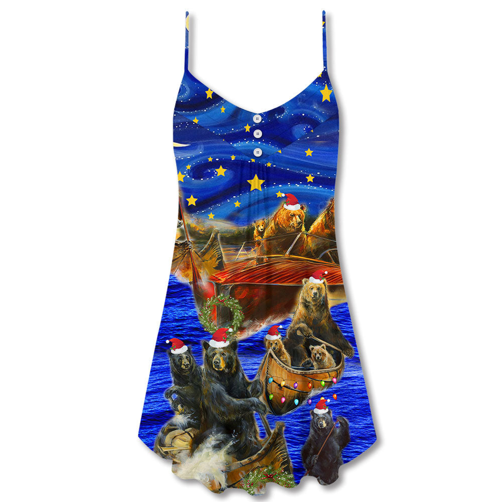 Bear And Boat Santa Merry Christmas Snow – Women's Summer Sleeveless V-Neck Camisole Dress