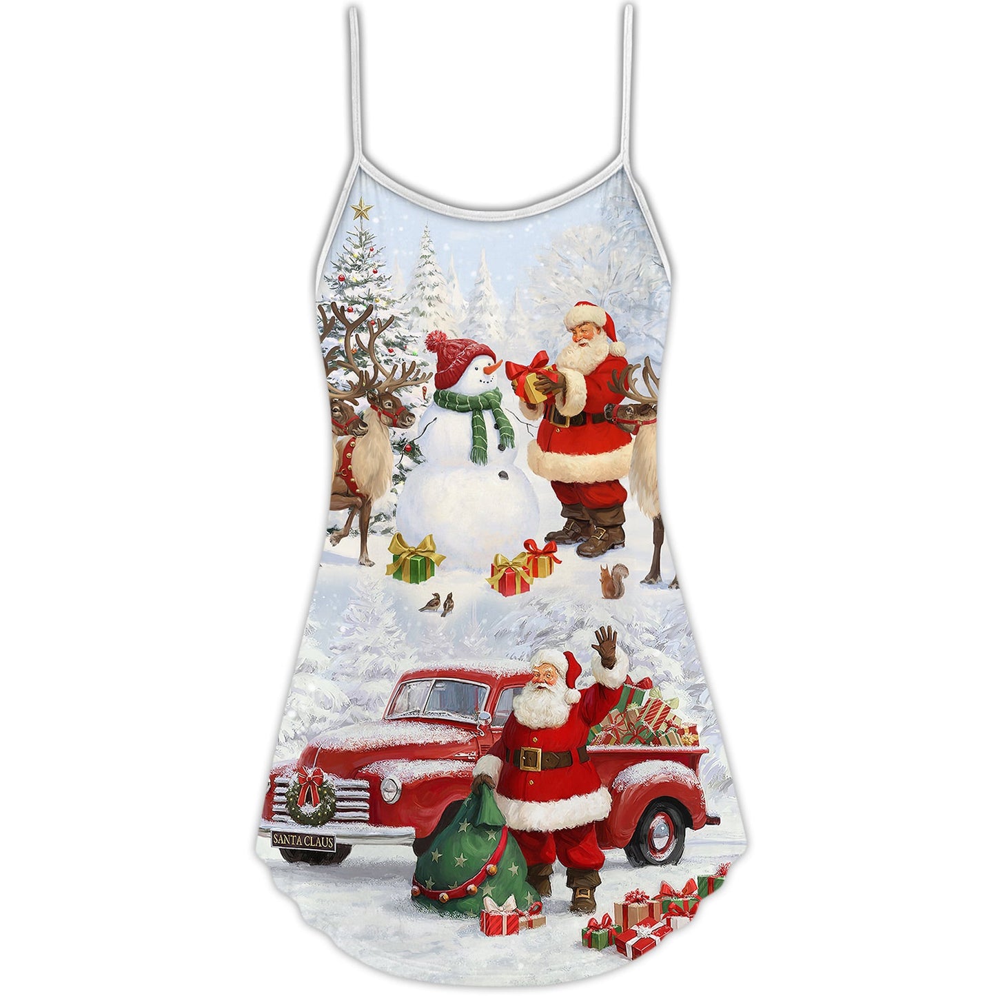 Santa Snow Gift Christmas – Women's Summer Sleeveless V-Neck Camisole Dress