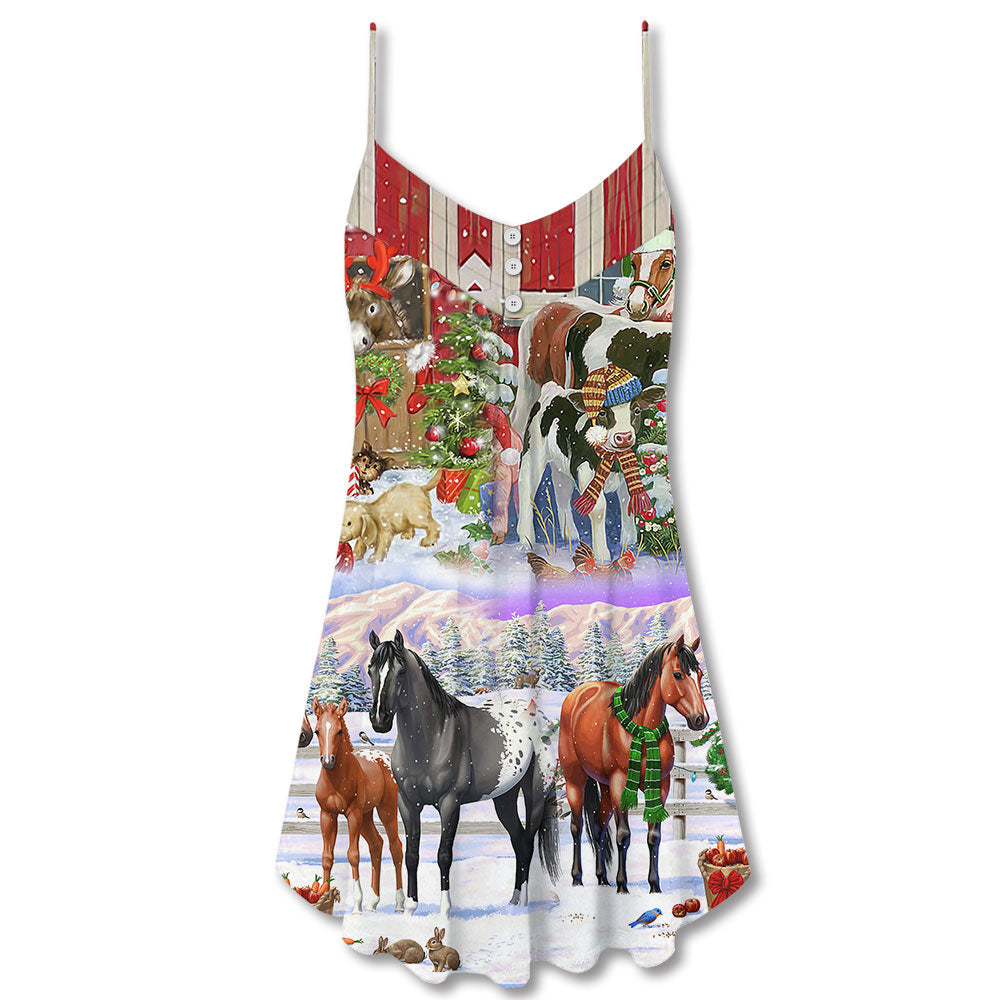 Farm Merry Christmas – Women's Summer Sleeveless V-Neck Camisole Dress