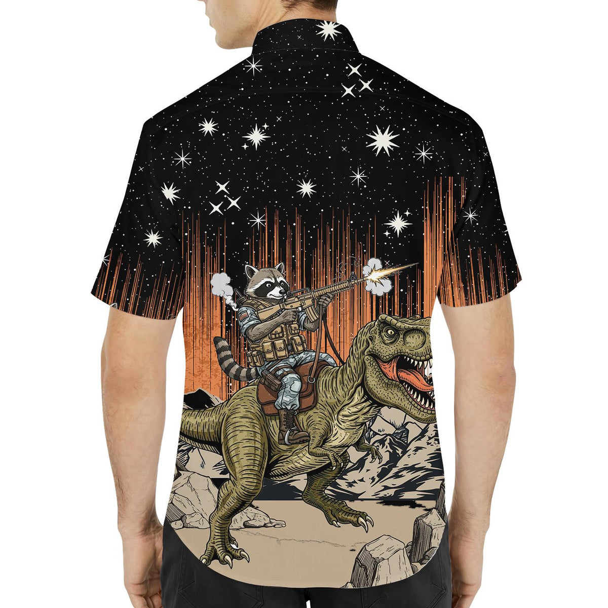 Funny Raccoon Riding T-Rex Space Galaxy Adventure – Hawaiian Shirt