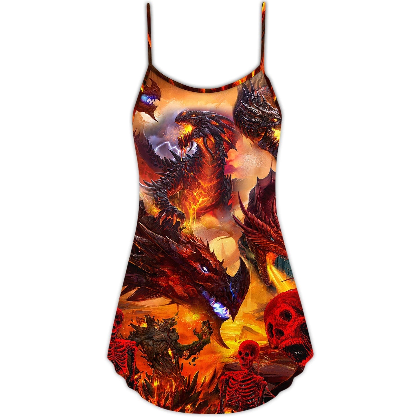 Red Dragon Skull Fire Style – Women's Summer Sleeveless V-Neck Camisole Dress