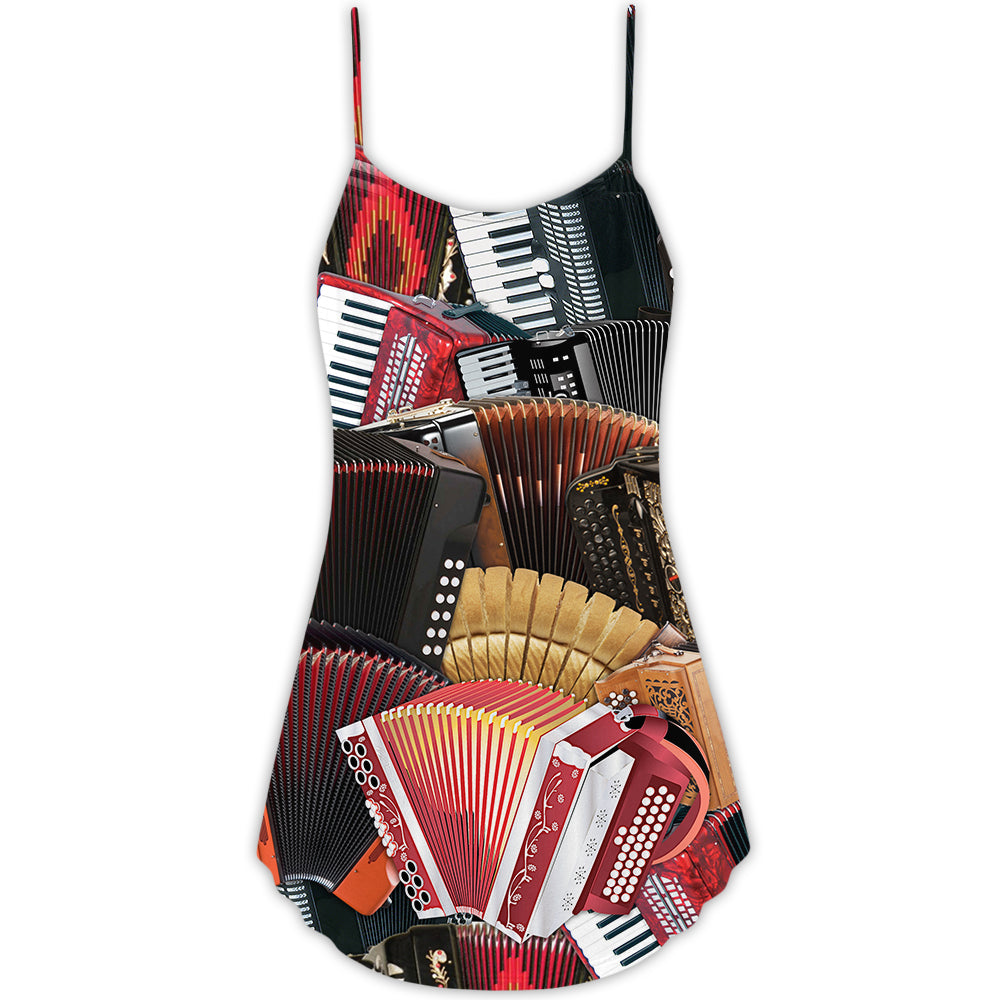Accordion Gentleman Music Quote – Women's Summer Sleeveless V-Neck Camisole Dress