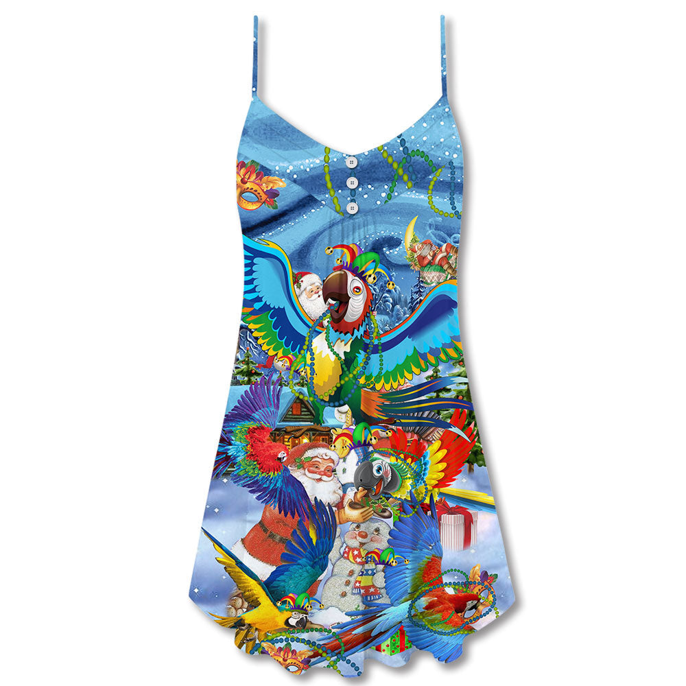 Parrot Mardi Gras Christmas – Women's Summer Sleeveless V-Neck Camisole Dress