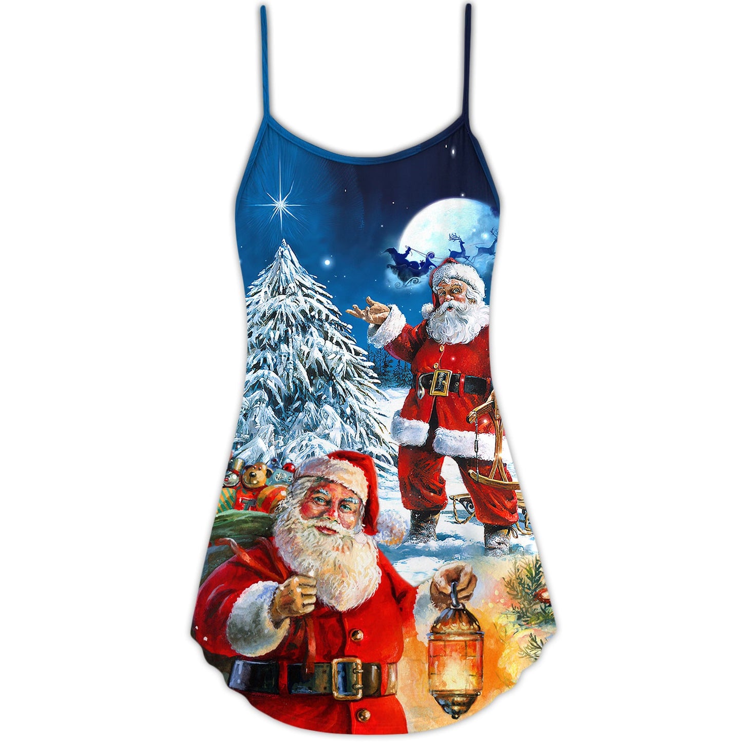 Santa Story Night Painting – Women's Summer Sleeveless V-Neck Camisole Dress