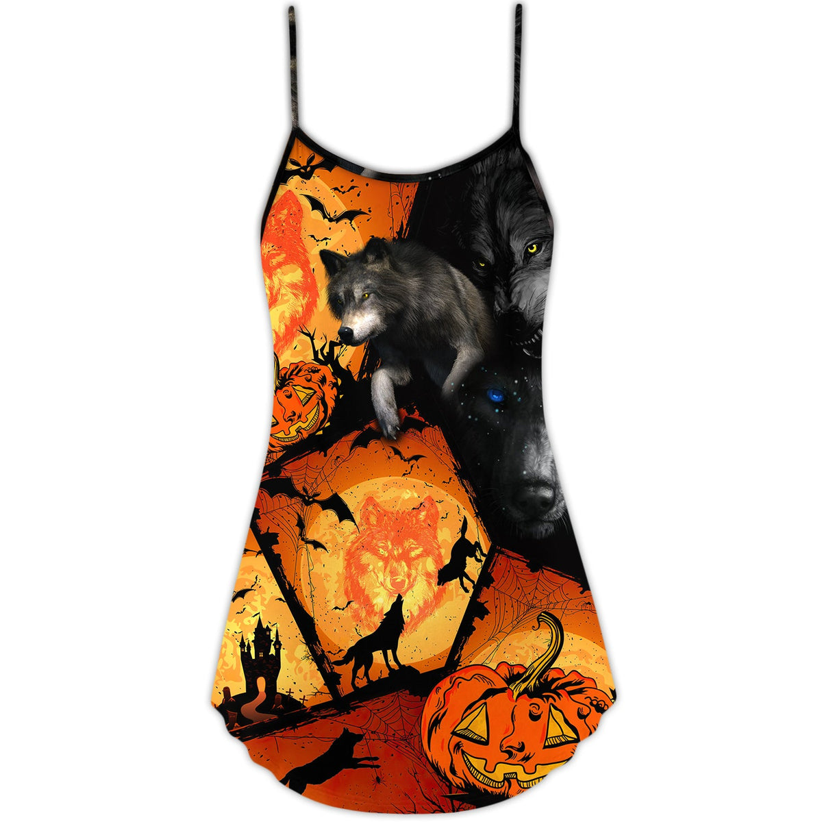 Halloween Wolf Pumpkin Scary – Women's Summer Sleeveless V-Neck Camisole Dress