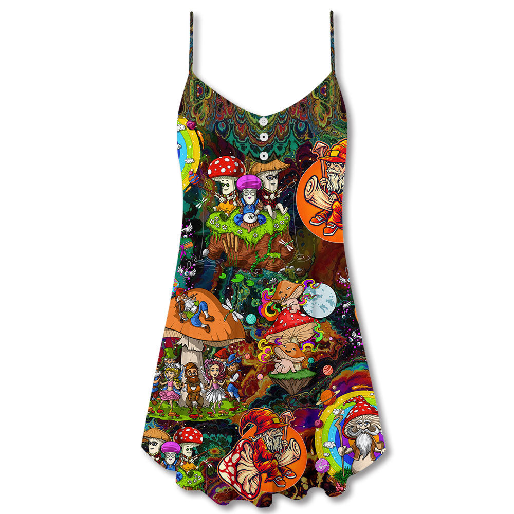 Hippie Mushroom Trippy Colorful Lover – Women's Summer Sleeveless V-Neck Camisole Dress