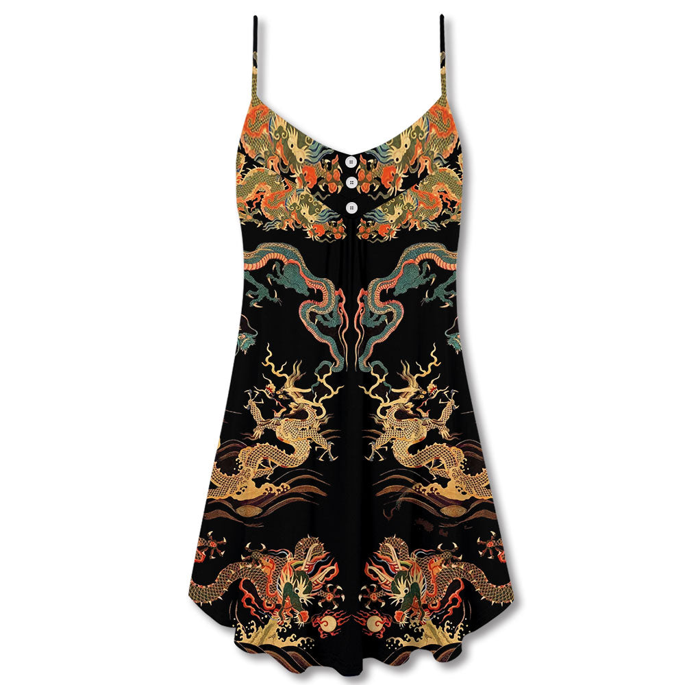 Royal Asian Dragon Art – Women's Summer Sleeveless V-Neck Camisole Dress