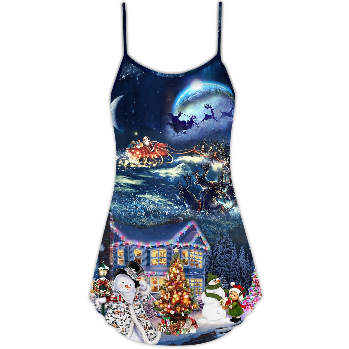 Christmas Santa Family Love Light – Women's Summer Sleeveless V-Neck Camisole Dress