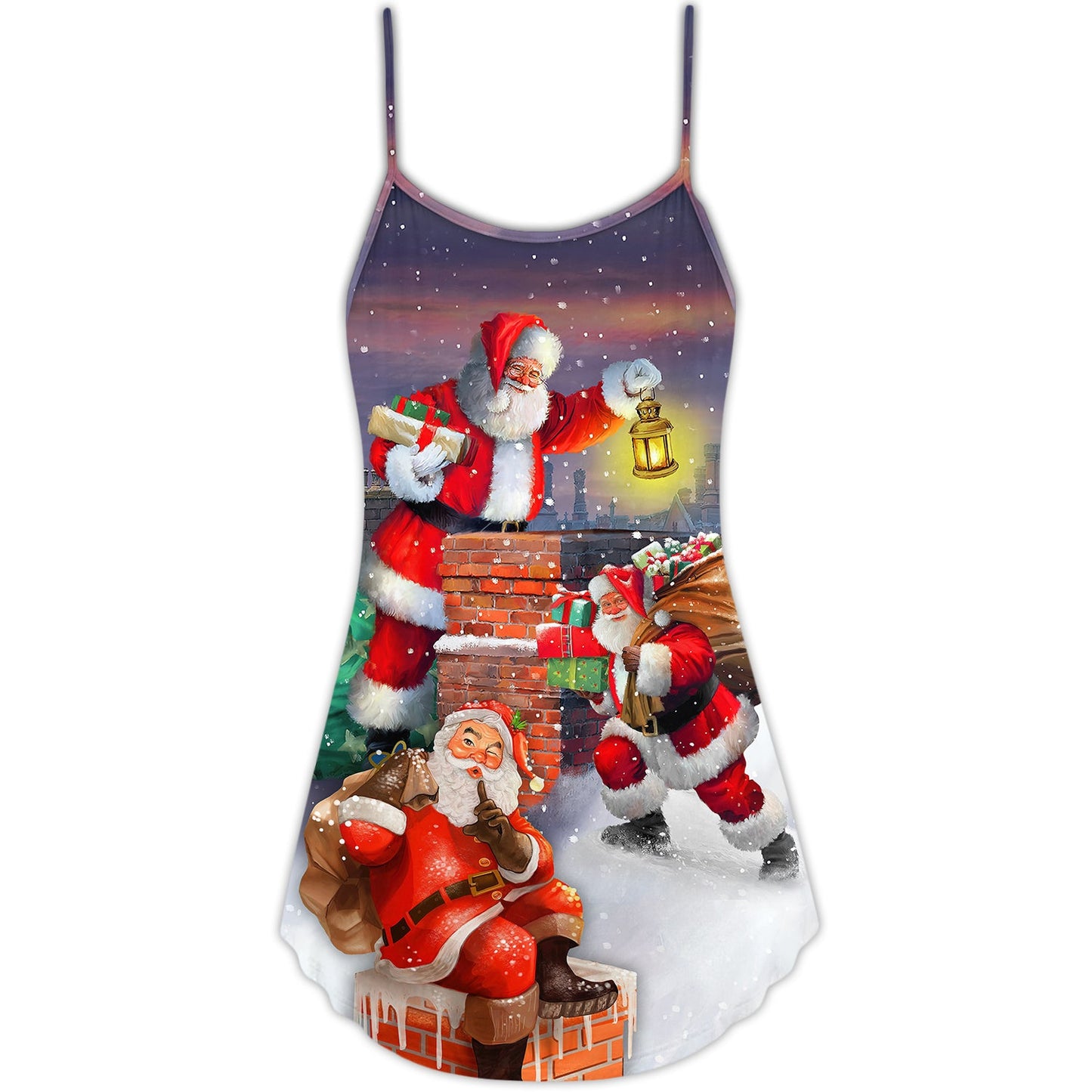 Santa Holiday Fun Art – Women's Summer Sleeveless V-Neck Camisole Dress