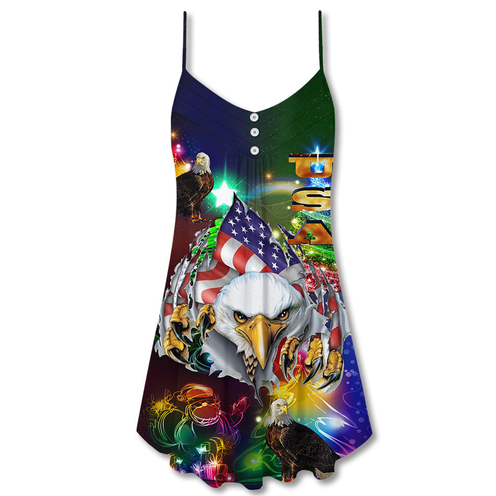Christmas Eagle Love Freedom – Women's Summer Sleeveless V-Neck Camisole Dress