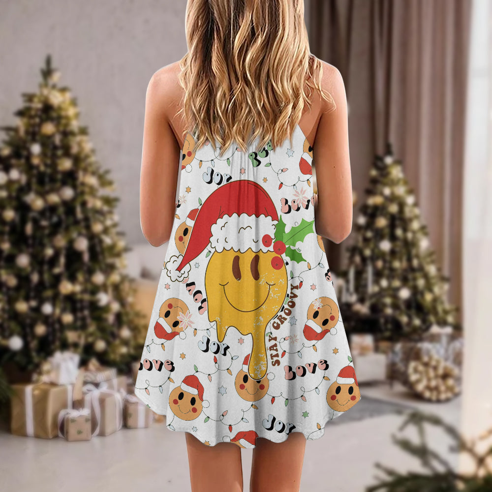 Groovy Santa Smile – Women's Summer Sleeveless V-Neck Camisole Dress