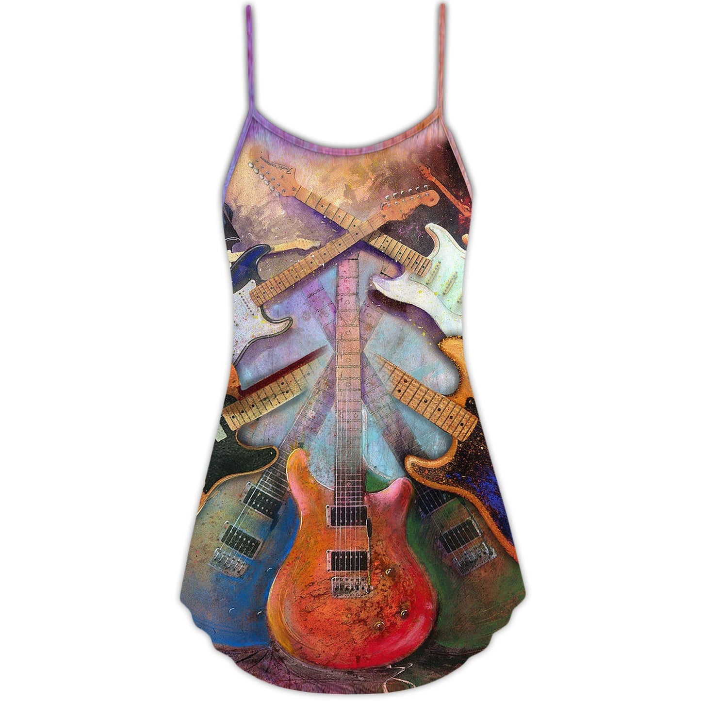 Abstract Colorful Guitar Lover – Women's Summer Sleeveless V-Neck Camisole Dress