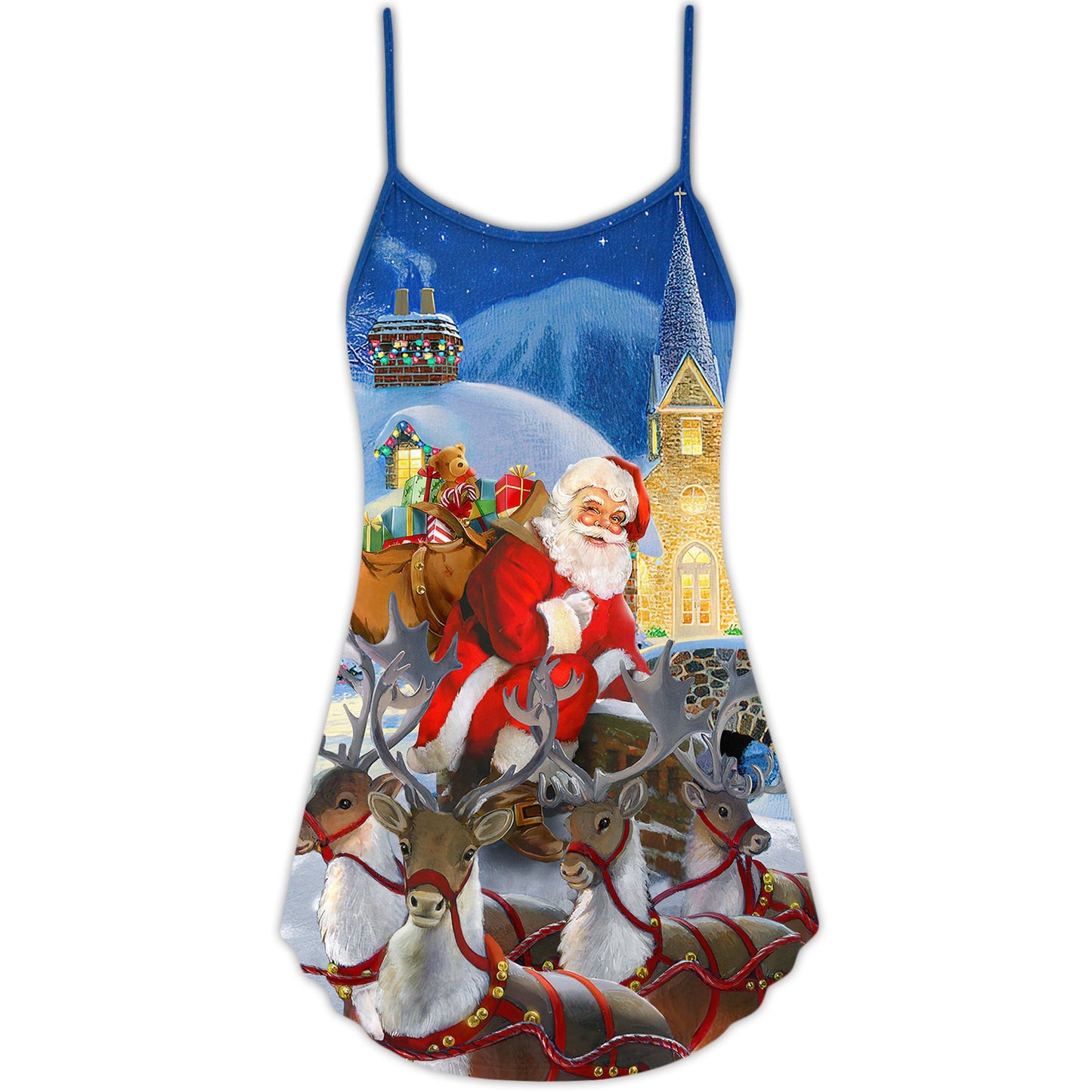 Santa Reindeer Christmas Gift – Women's Summer Sleeveless V-Neck Camisole Dress
