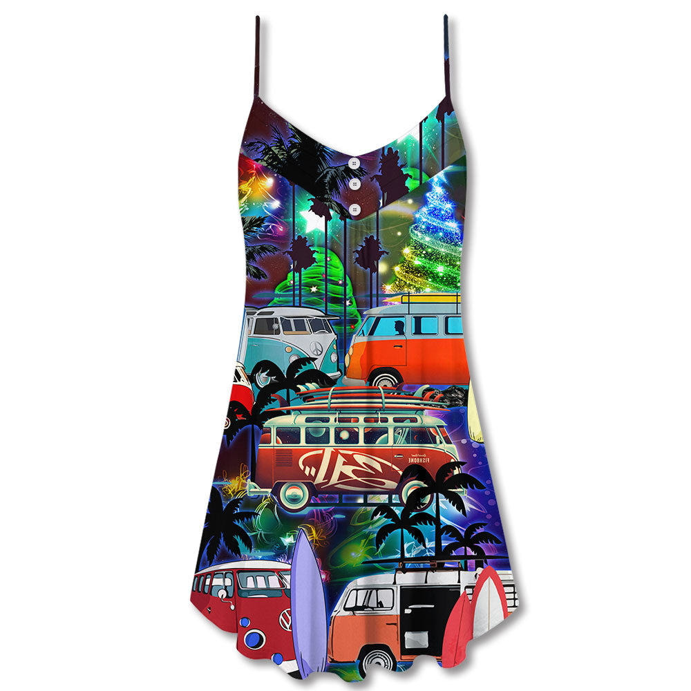 Christmas Van Bus Beach Style – Women's Summer Sleeveless V-Neck Camisole Dress