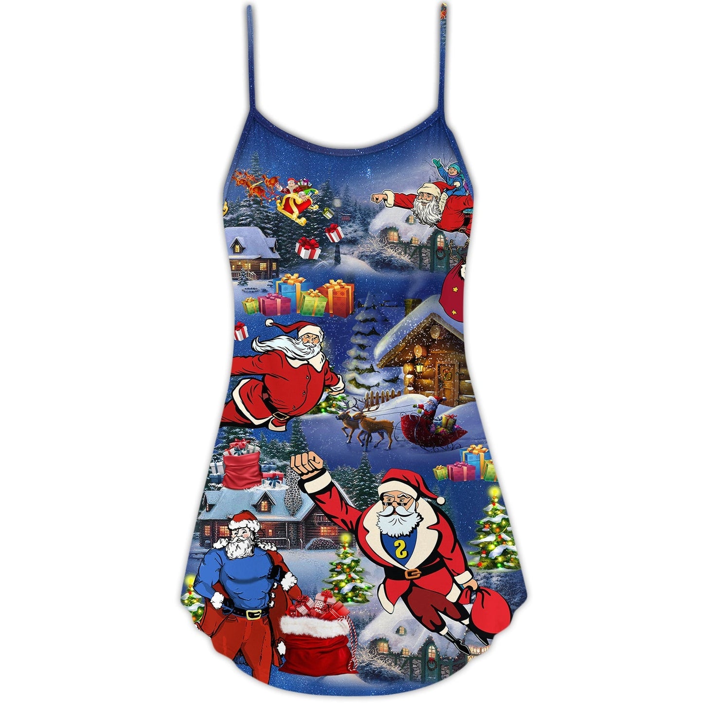 Christmas Flying Super Santa – Women's Summer Sleeveless V-Neck Camisole Dress