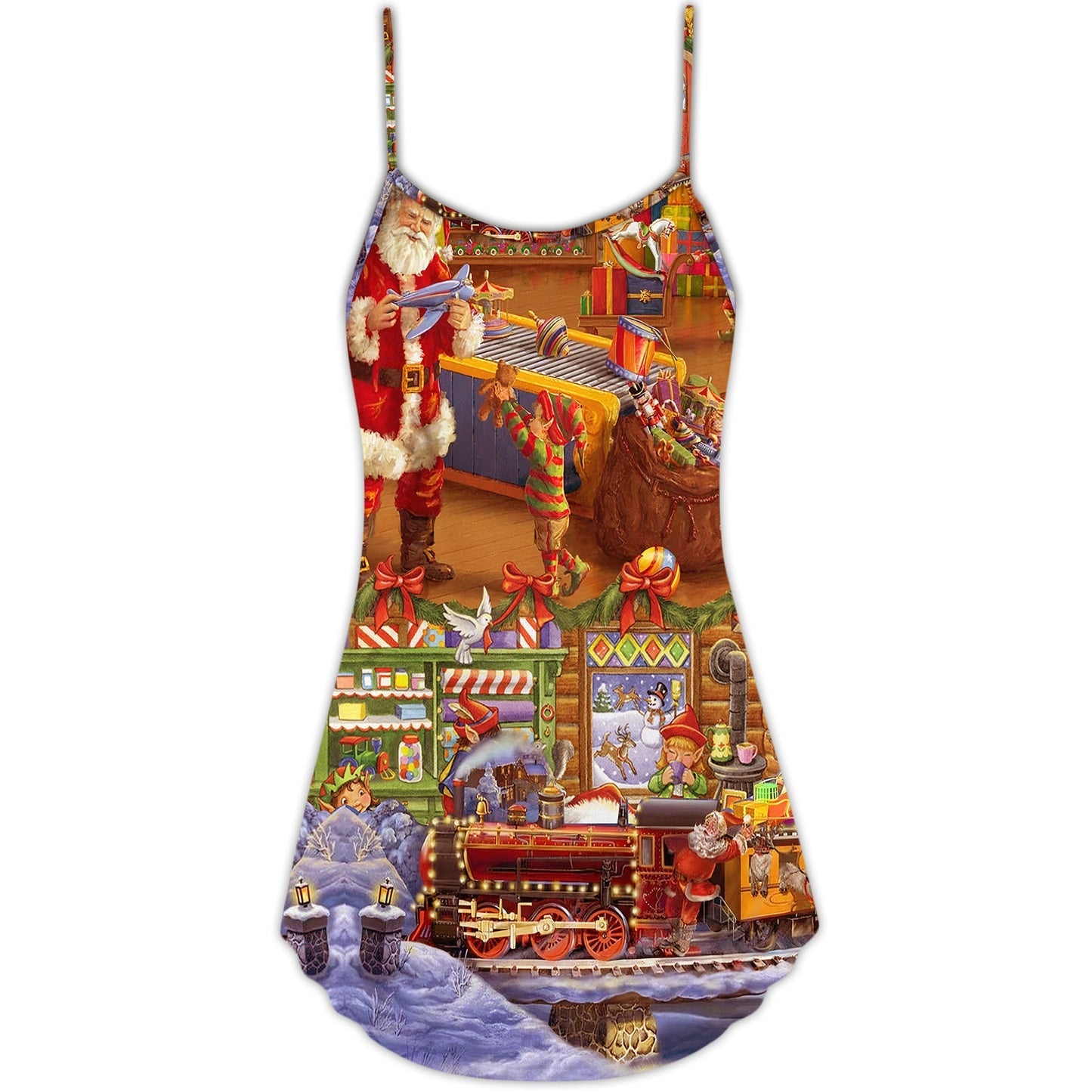 Christmas Santa Happiness Train – Women's Summer Sleeveless V-Neck Camisole Dress