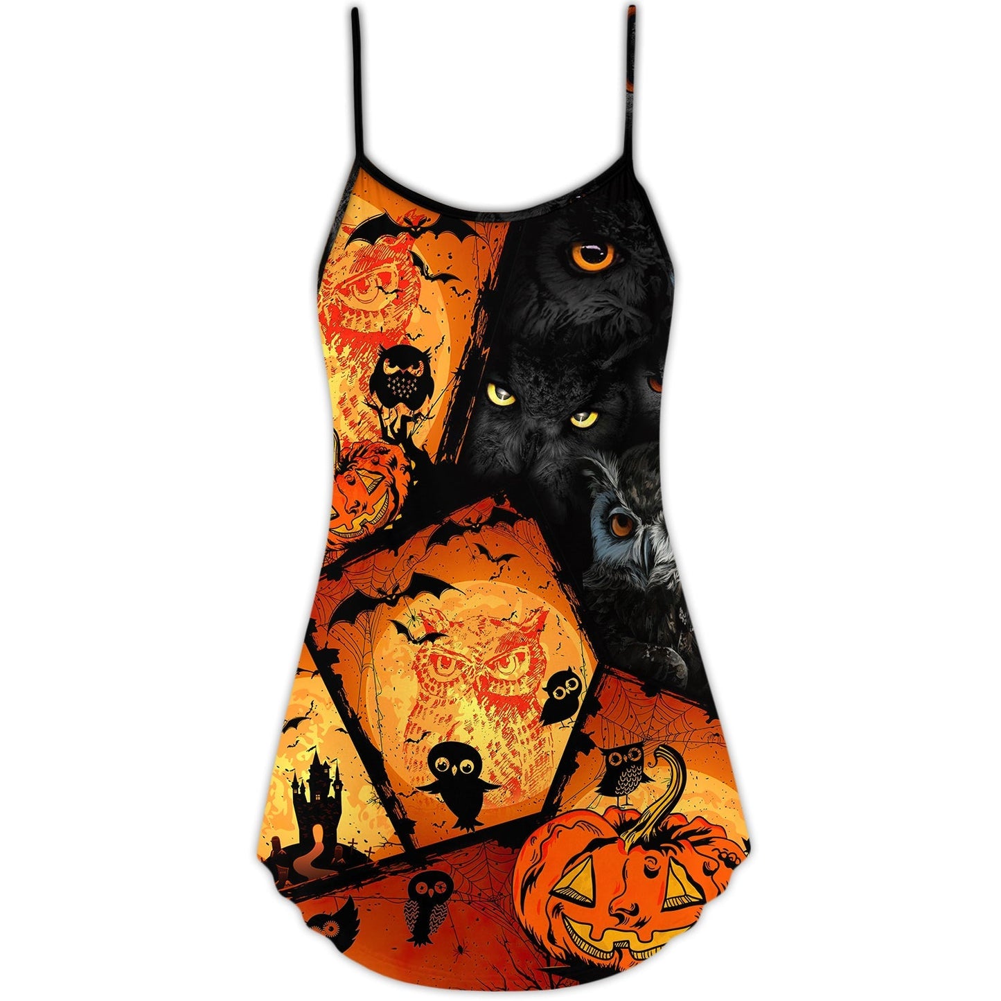 Halloween Owl Pumpkin Night – Women's Summer Sleeveless V-Neck Camisole Dress