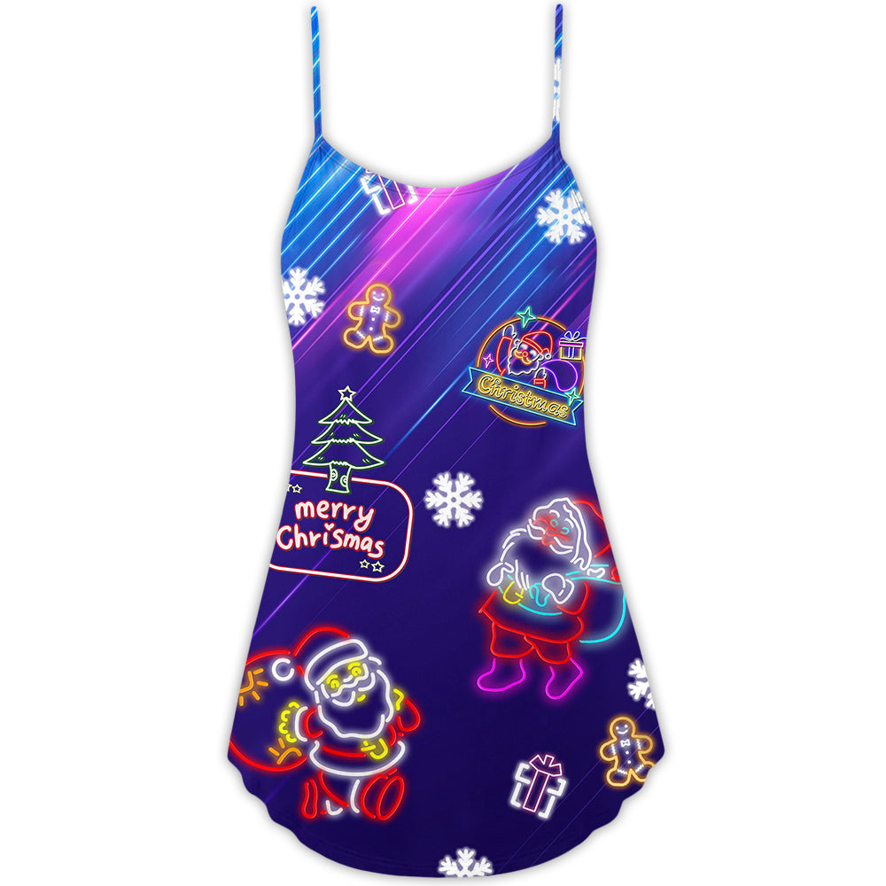 Christmas Santa Neon Party Lights – Women's Summer Sleeveless V-Neck Camisole Dress