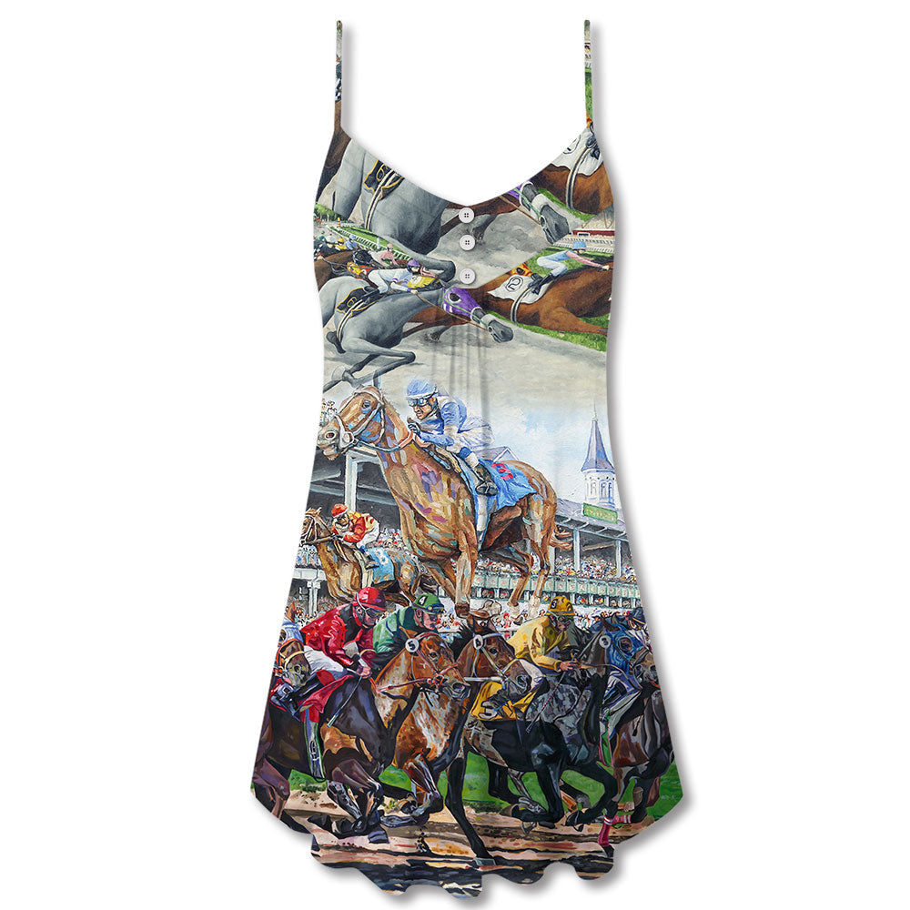Horse Racing Be Strong Be Brave – Women's Summer Sleeveless V-Neck Camisole Dress