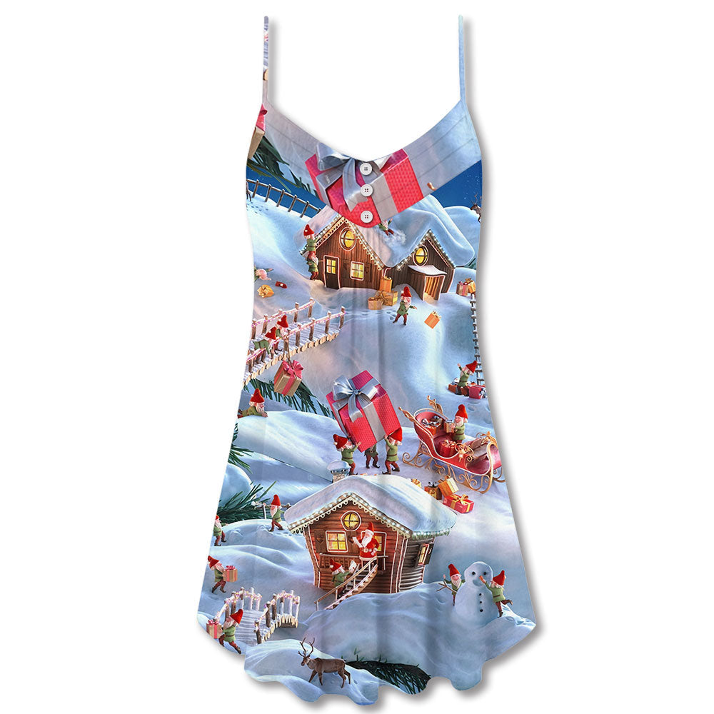 Santa And Gnome Merry Xmas – Women's Summer Sleeveless V-Neck Camisole Dress