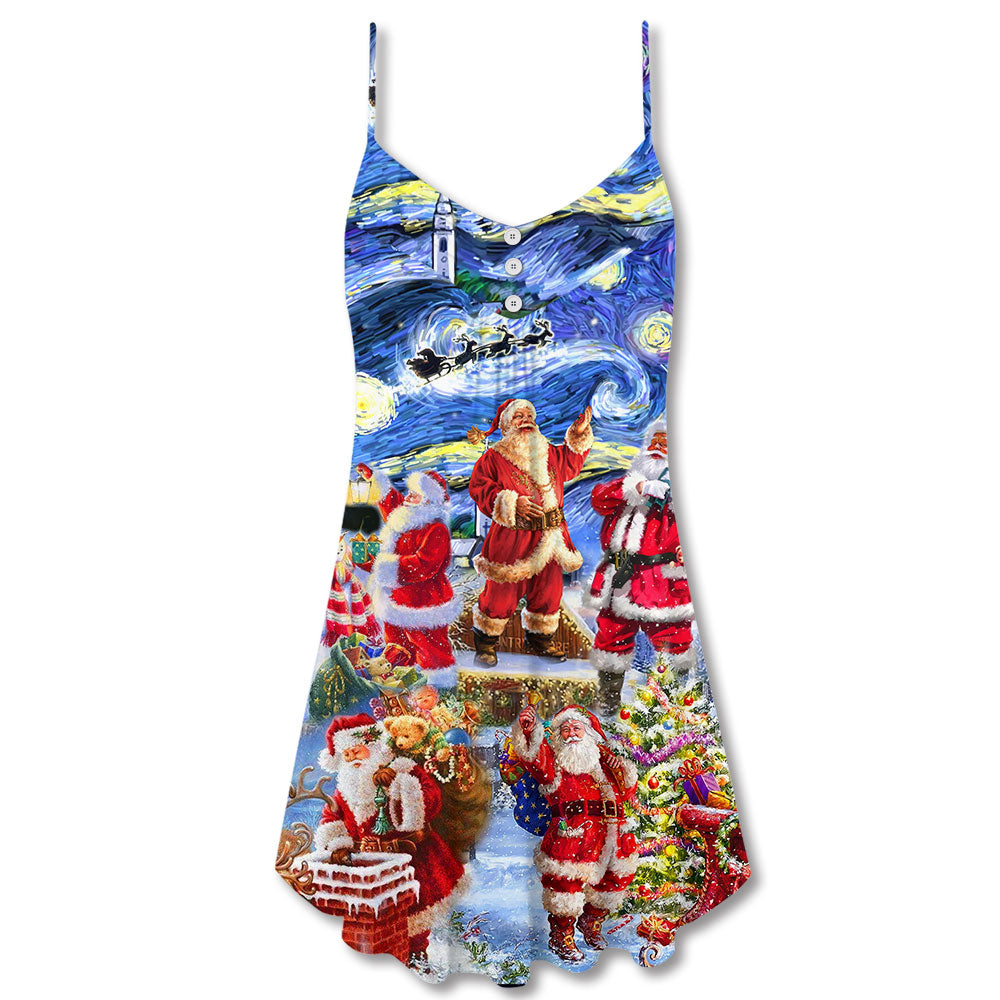 Santa Snow Night Merry Xmas – Women's Summer Sleeveless V-Neck Camisole Dress
