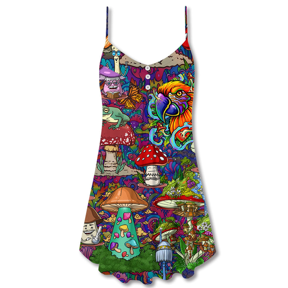 Hippie Mushroom Peace Lover – Women's Summer Sleeveless V-Neck Camisole Dress
