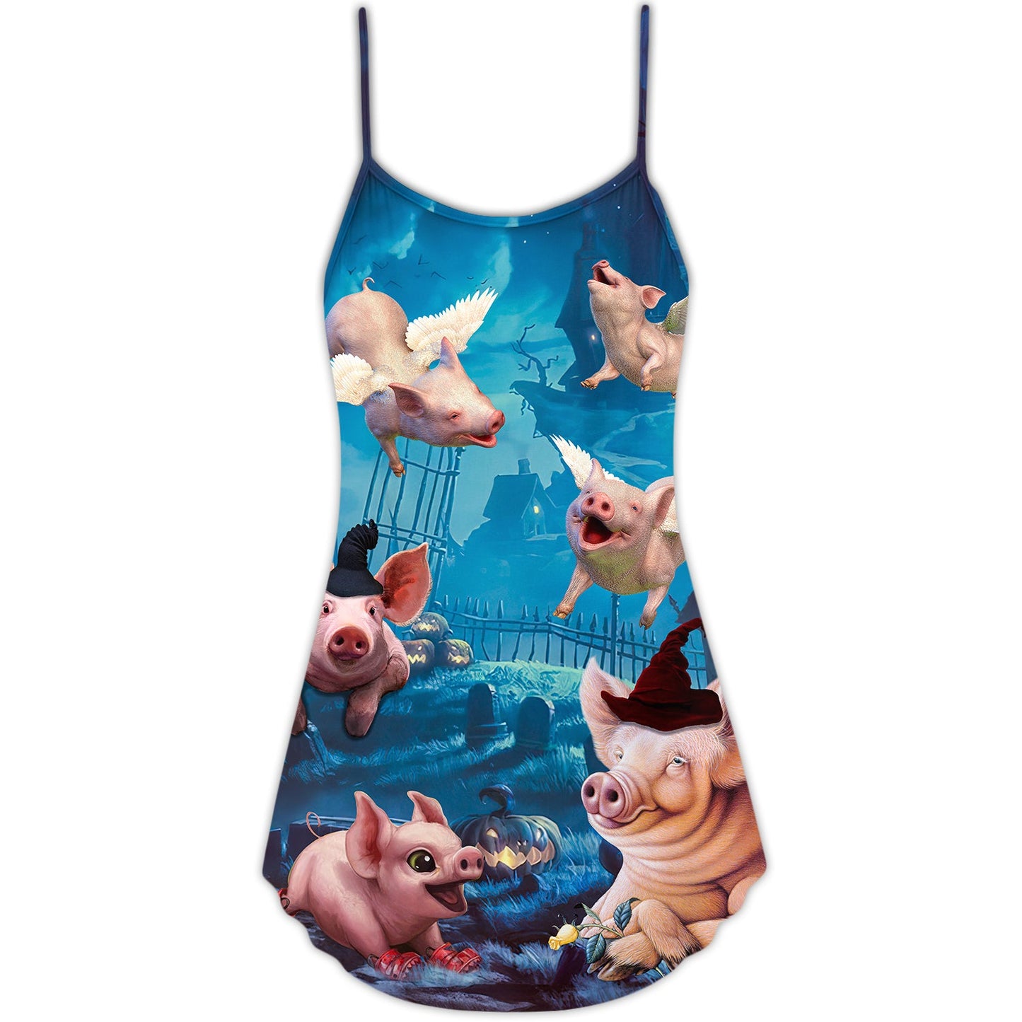 Halloween Flying Pig Pumpkin Scary – Women's Summer Sleeveless V-Neck Camisole Dress