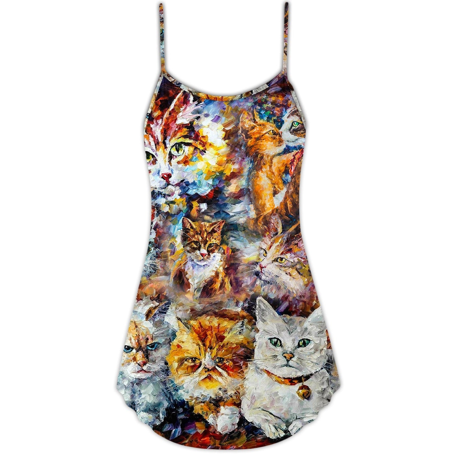Colorful Cat Art Mixer – Women's Summer Sleeveless V-Neck Camisole Dress