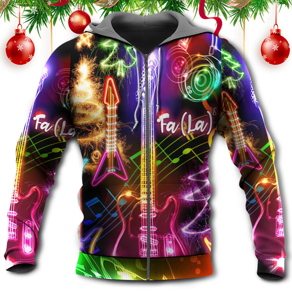 Christmas Guitar Tree Happy Glow Light Art – 3D Hoodie