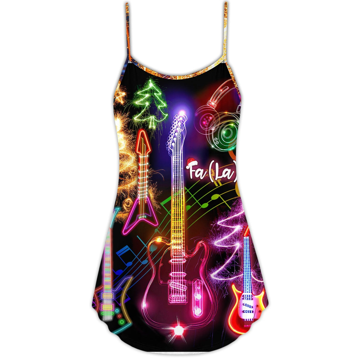 Christmas Guitar Tree Glow – Women's Summer Sleeveless V-Neck Camisole Dress