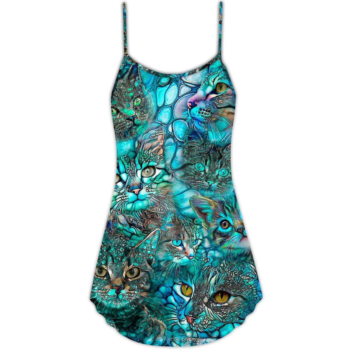Blue Cat Art Lover Colorful – Women's Summer Sleeveless V-Neck Camisole Dress