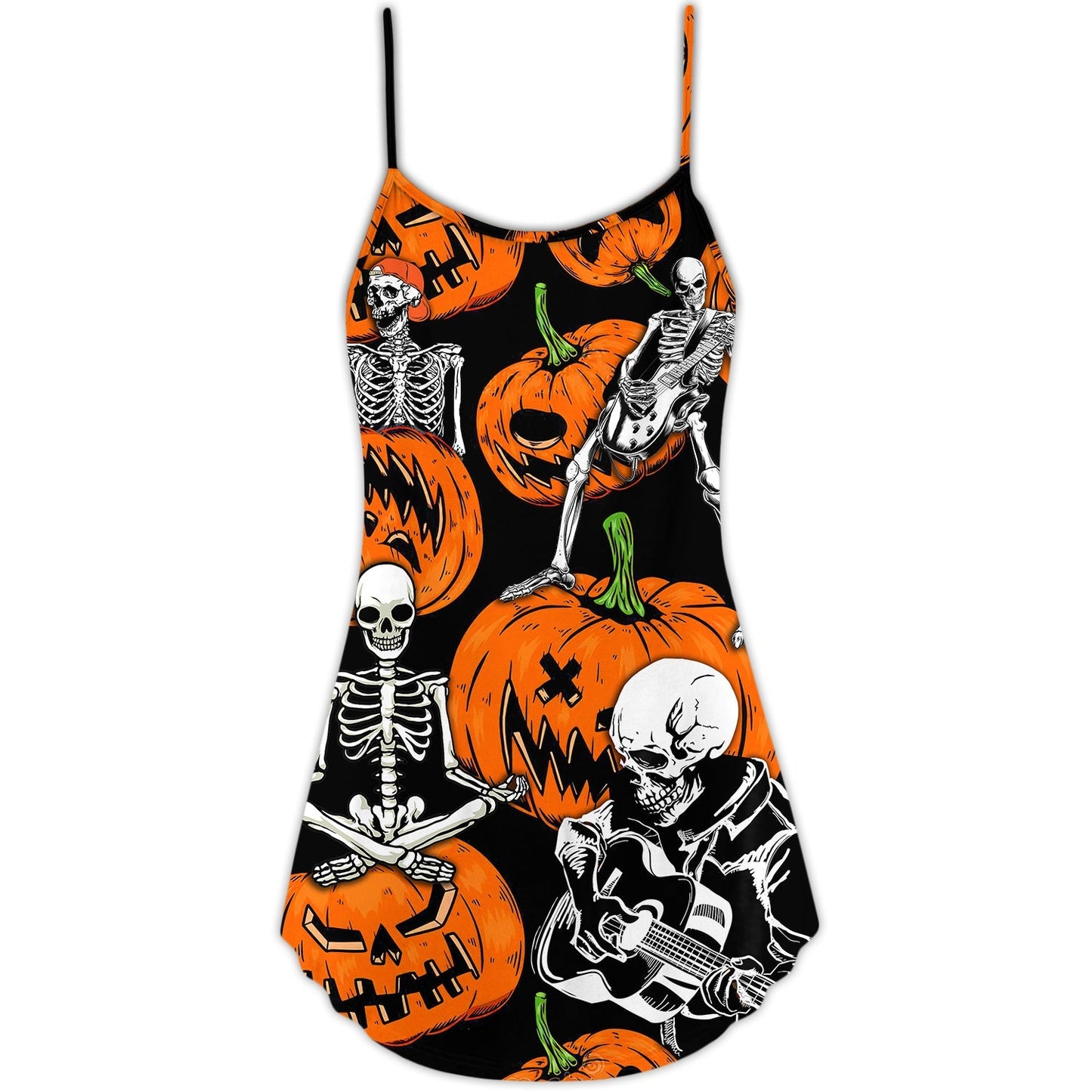 Halloween Skeleton Pumpkin Night – Women's Summer Sleeveless V-Neck Camisole Dress