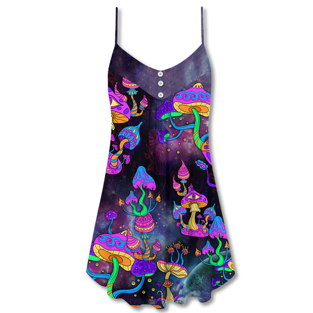 Hippie Mushroom Life Lover – Women's Summer Sleeveless V-Neck Camisole Dress