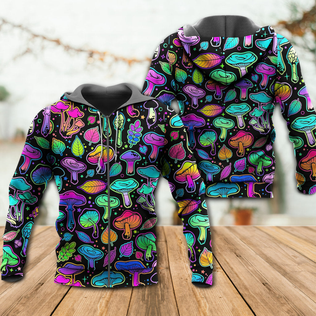 Neon Mushroom Leaf Art - 3D Hoodie