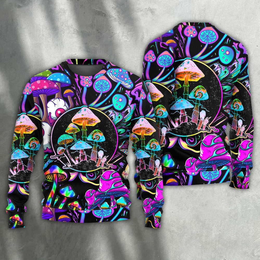 Hippie Mushroom Neon Light Colorful Art – Sweater - Ugly Christmas Sweater