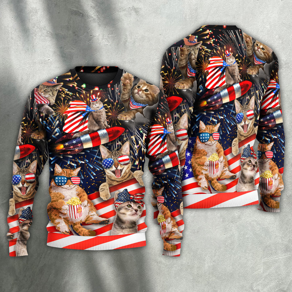 Cat Independence Day Fireworks Style – Sweater - Ugly Christmas Sweater