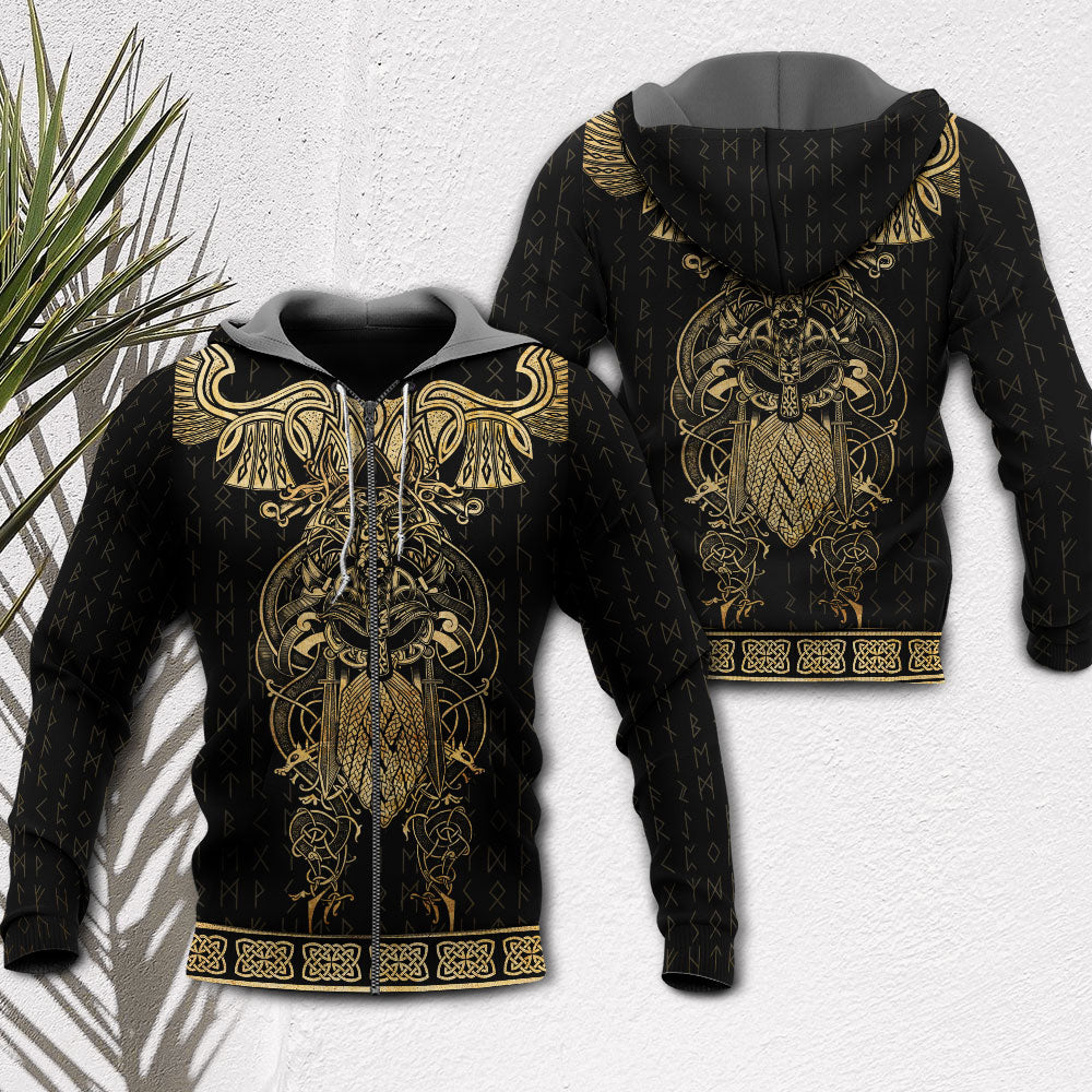 Viking Warrior Raven Yellow Symbol Style - Hoodie