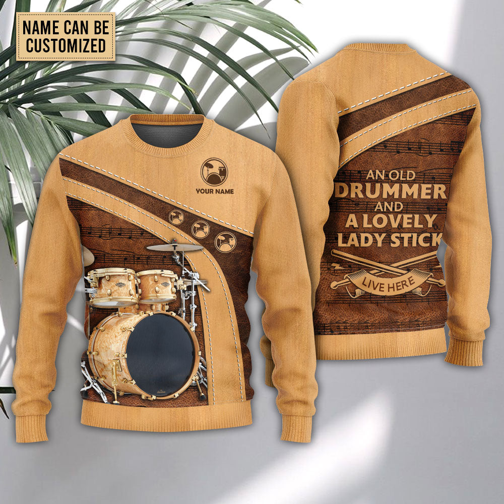 Vintage Drummer And Lady Stick Art – Sweater - Ugly Christmas Sweater