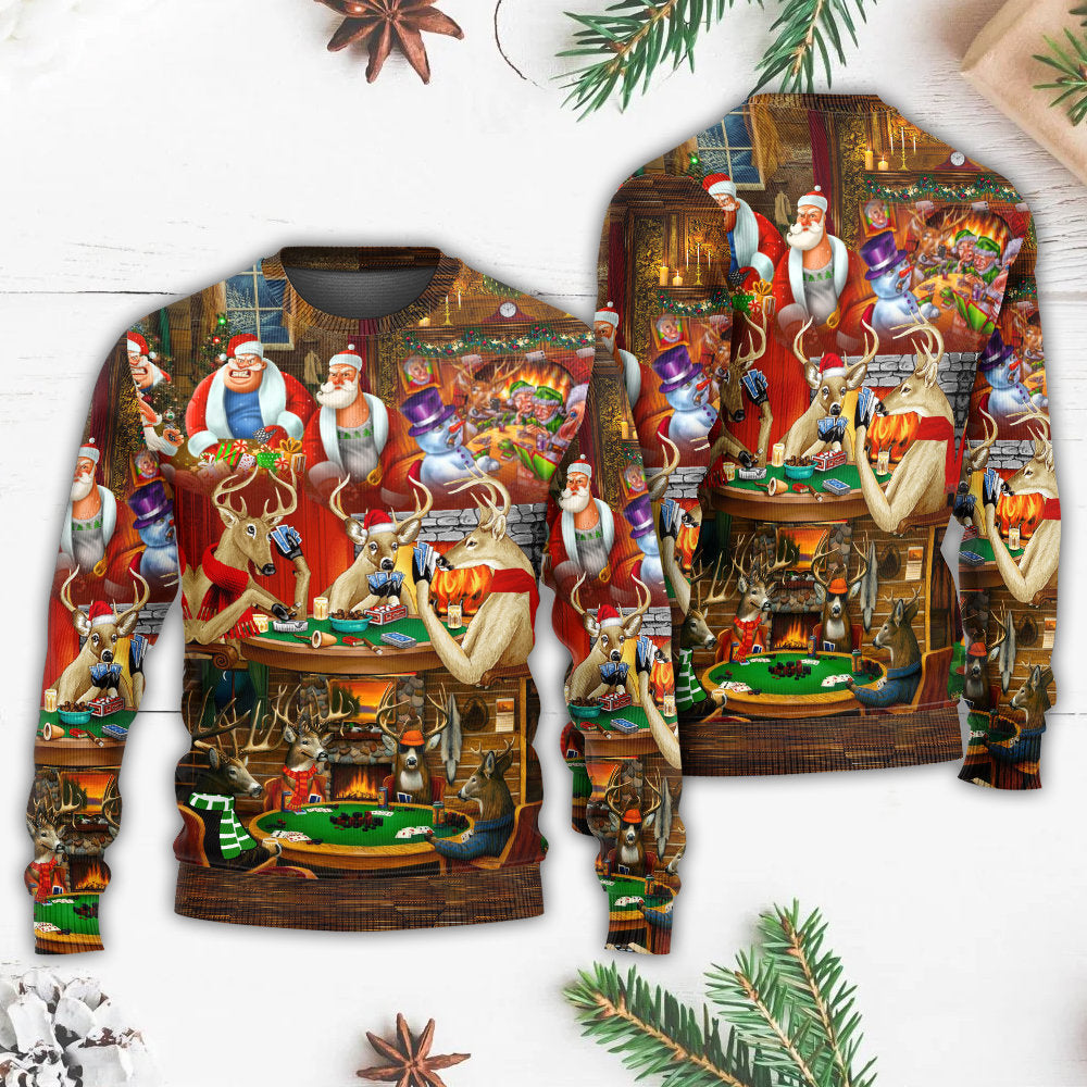 Christmas Poker Night Santa And Friends – Sweater - Ugly Christmas Sweater