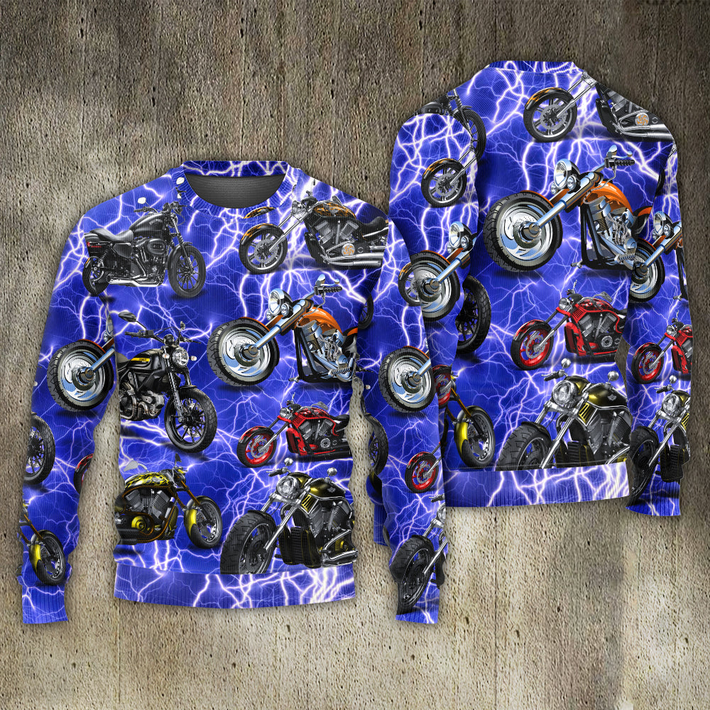 Motorcycle Lightning Blue Cool Style – Sweater - Ugly Christmas Sweater