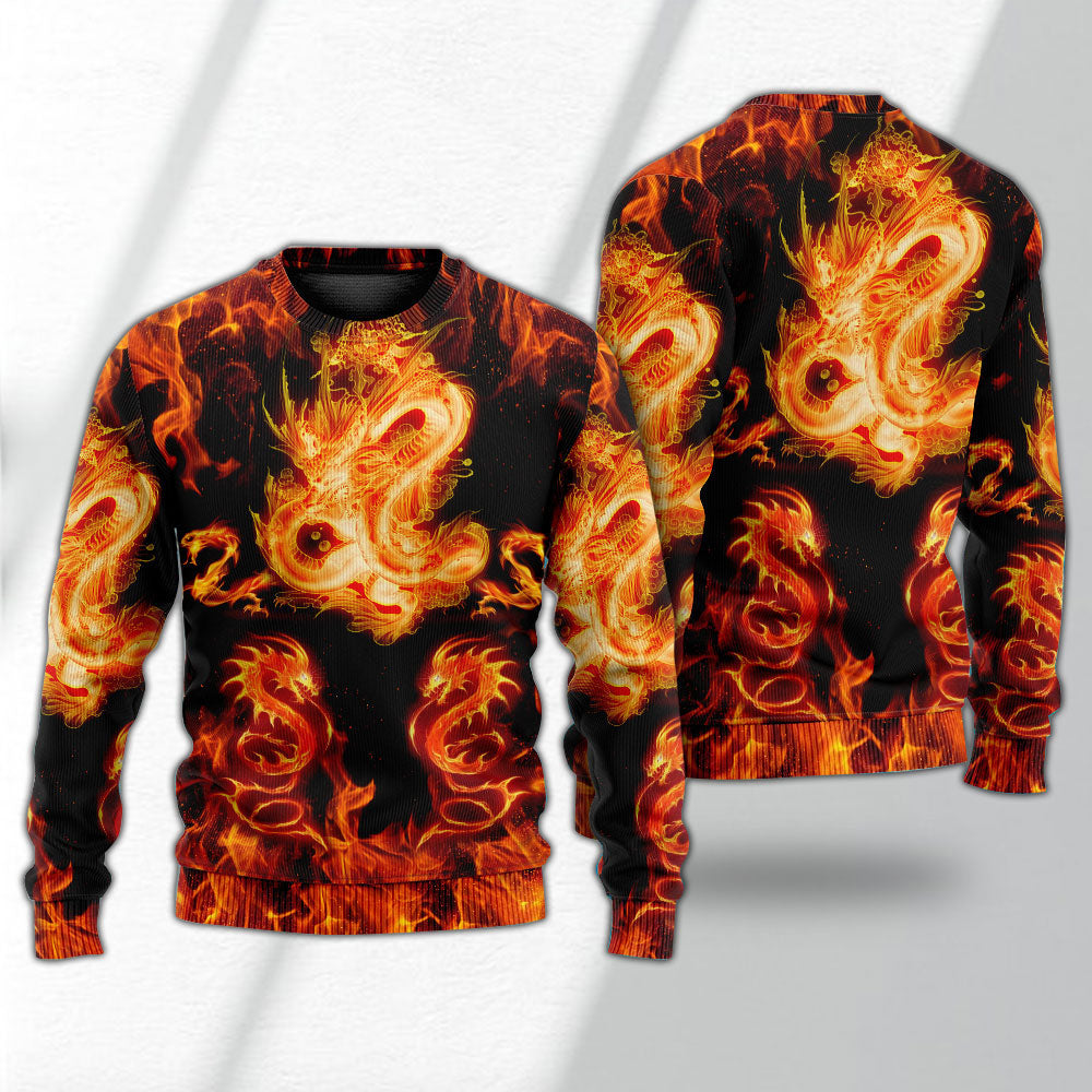 Dragon Fireball Fantasy Madness Art – Sweater - Ugly Christmas Sweater