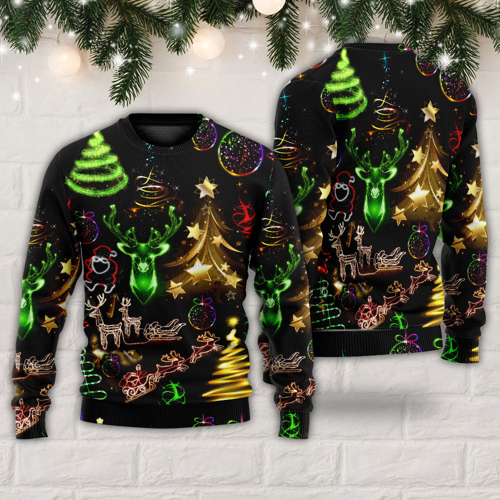 Christmas Neon Tree And Snowman Cool – Sweater - Ugly Christmas Sweater