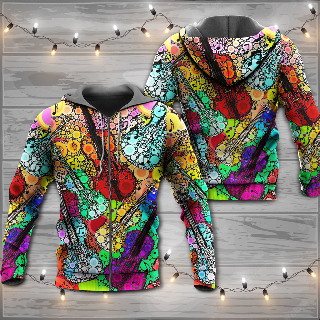 Guitar Scroll Bubble Colorful Art - 3D Hoodie