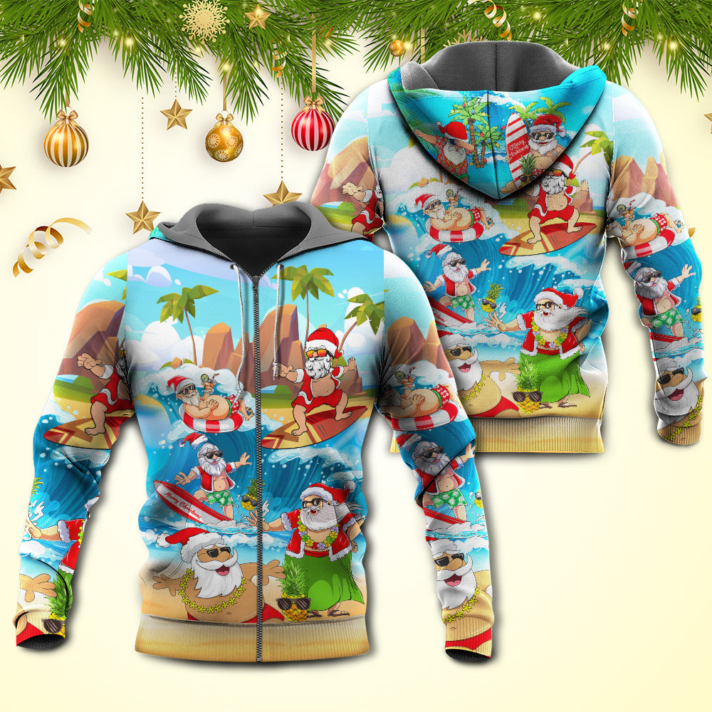 Christmas Santa Playing On Beach Tropical Funny - Hoodie