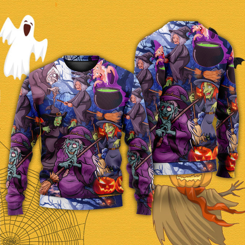 Halloween Funny Witch Pumpkin Magic Forest – Sweater - Ugly Christmas Sweater