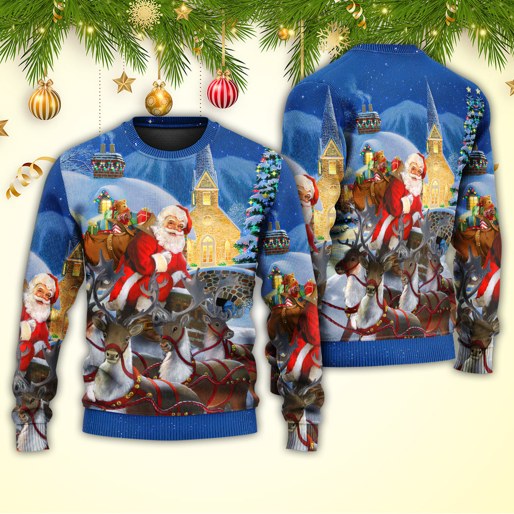 Christmas Santa Reindeer Gift Art Style – Sweater - Ugly Christmas Sweater