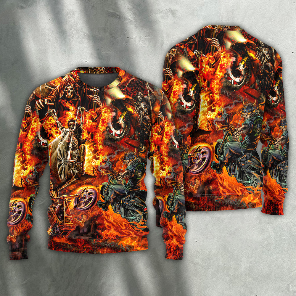 Motorcycle Skull Fire Art Style – Sweater - Ugly Christmas Sweater