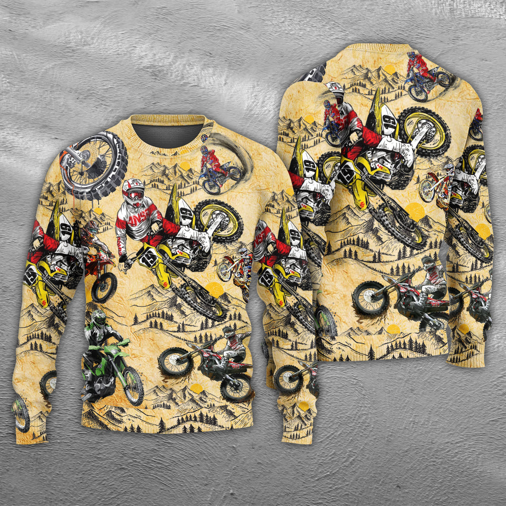 Motocross Biker Vintage Art Style – Sweater - Ugly Christmas Sweater