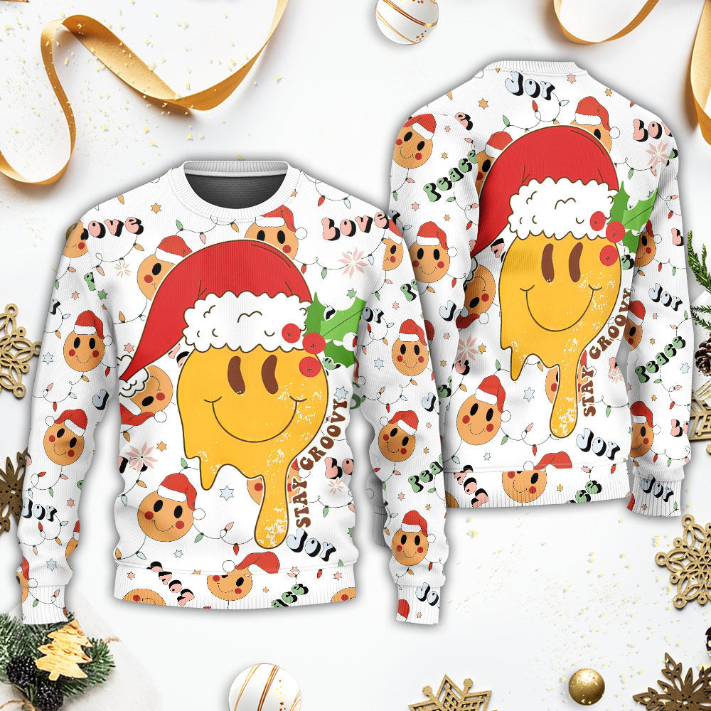Christmas Hippie Groovy Santa Smile Face – Sweater - Ugly Christmas Sweater