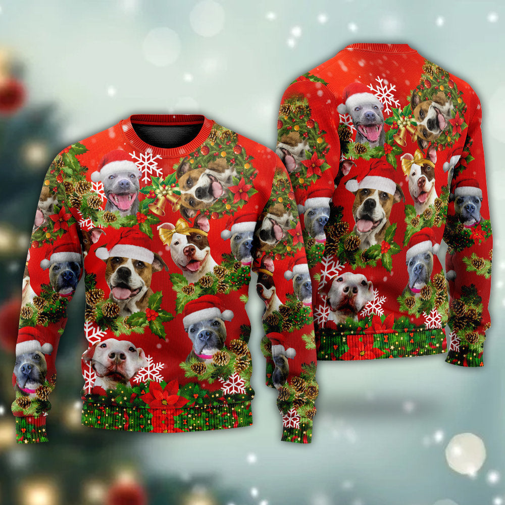 Pitbull Christmas Dogs Are Family – Sweater - Ugly Christmas Sweater